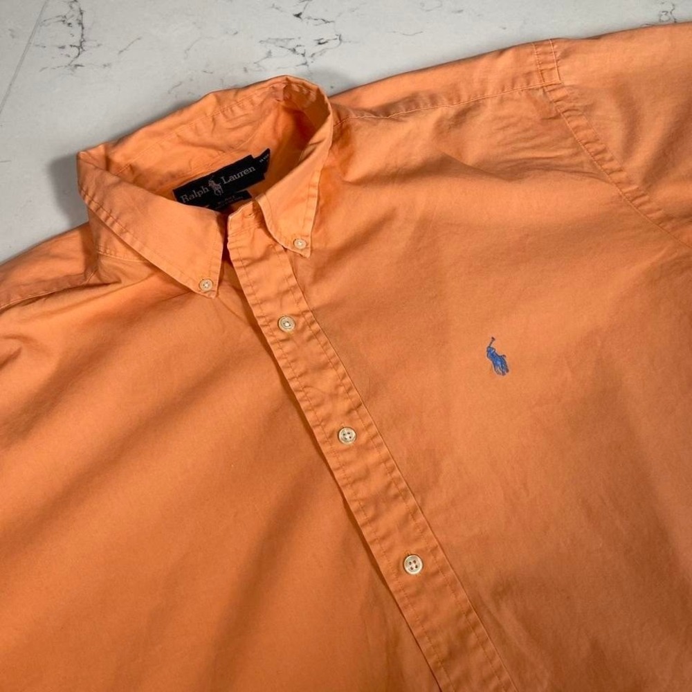 Ralph Lauren Blake Orange Button Down short sleeve  Shirt Men's‎ XL 100% Cotton